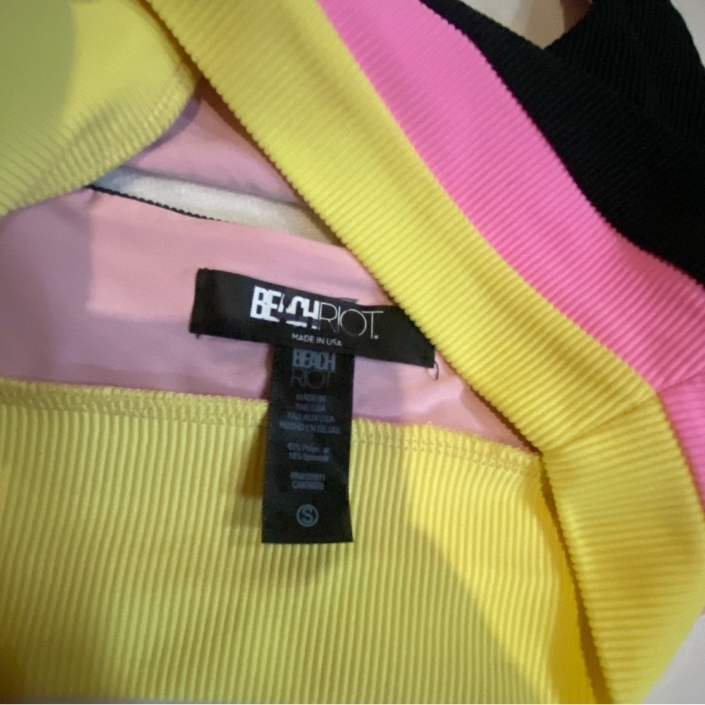 New! Beach Riot Mackenzie Pink Lemonade Colorblock Rib Bikini Top 3975 - Picture 3 of 8